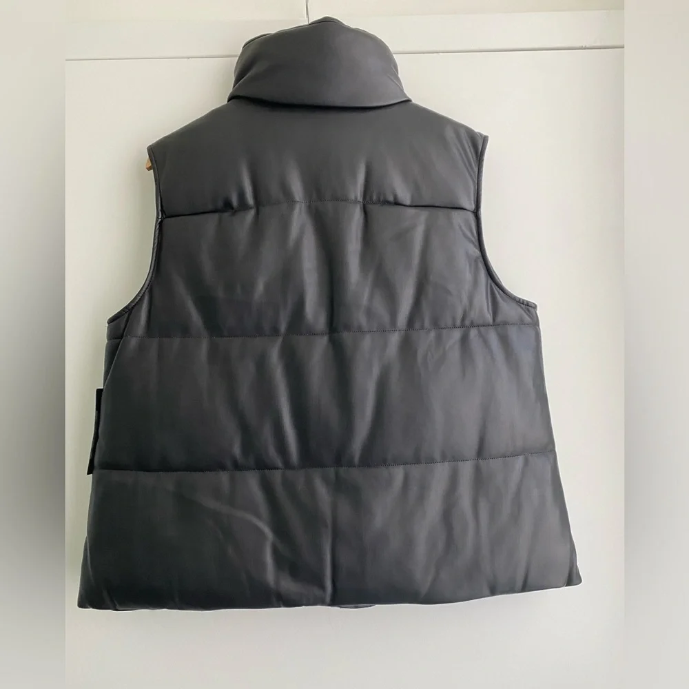 WINTER SALE - Shebby Faux Leather Puffer Vest - Picture 4 of 8